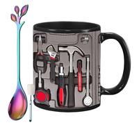The Ultimate Mechanic's Toolbox Mug, 11oz Ceramic Mechanic Toolbox Coffee Cup with Spoon, Realistic Tool Pattern Design and Ergonomic Handle, for Dad Husband on Birthday (#G)