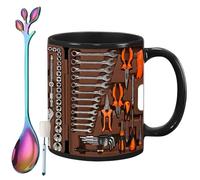 The Ultimate Mechanic's Toolbox Mug, 11oz Ceramic Mechanic Toolbox Coffee Cup with Spoon, Realistic Tool Pattern Design and Ergonomic Handle, for Dad Husband on Birthday (#H)