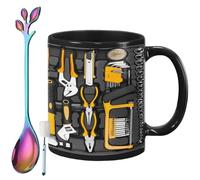 The Ultimate Mechanic's Toolbox Mug, 11oz Ceramic Mechanic Toolbox Coffee Cup with Spoon, Realistic Tool Pattern Design and Ergonomic Handle, for Dad Husband on Birthday (#J)