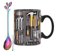 The Ultimate Mechanic's Toolbox Mug, 11oz Ceramic Mechanic Toolbox Coffee Cup with Spoon, Realistic Tool Pattern Design and Ergonomic Handle, for Dad Husband on Birthday (#C)