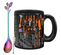 The Ultimate Mechanic's Toolbox Mug, 11oz Ceramic Mechanic Toolbox Coffee Cup with Spoon, Realistic Tool Pattern Design and Ergonomic Handle, for Dad Husband on Birthday (#B)