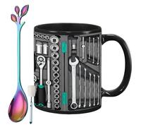 The Ultimate Mechanic's Toolbox Mug, 11oz Ceramic Mechanic Toolbox Coffee Cup with Spoon, Realistic Tool Pattern Design and Ergonomic Handle, for Dad Husband on Birthday (#D)
