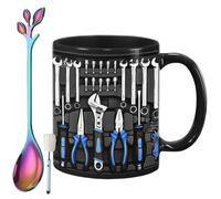 The Ultimate Mechanic's Toolbox Mug, 11oz Ceramic Mechanic Toolbox Coffee Cup with Spoon, Realistic Tool Pattern Design and Ergonomic Handle, for Dad Husband on Birthday (#E)