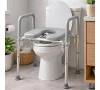 The Ultimate™ Raised Toilet Seat, Voted#1 Most Comfortable. Padded with Armrests. Adjustable Height. Premium Elevated Toilet Seat with Arms for Standard and Elongated Toilets.