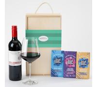 The Ultimate Red Wine & Chocolate Gift Box - Australian Shiraz and Seed and Bean Fairly Traded Rich Milk, Smooth Praline & Salted Caramel Blocks in a Re-Usable Wooden Box - Hamper Exclusive To Burmont