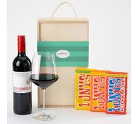 The Ultimate Red Wine & Chocolate Gift Box - Australian Shiraz and Tony's Chocolonely Milk, Caramel Sea Salt & Almond Honey Nougat Blocks in a Re-Usable Wooden Box - Hamper Exclusive To Burmont's