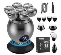 The Ultimate Shaver for Bald Men, 7-Head Floating Rotary Bald Head Razor with Nose and Sideburn Trimmer, Waterproof Grooming Set for Face Head and Body for Men (Black)