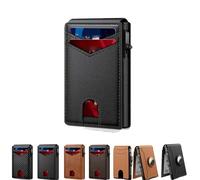 The Ultimate Smart Pop-Up Wallet: Slim, Secure, & RFID Protected, with Pop up Aluminum Case Money Clip Slim Leather Slots Credit Card Holder RFID Blocking Bifold Minimalist Wallet (F) (E)