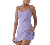 The Ultimate Tummy Control Backless Active Dress Made for Movement & Easy Bathroom Breaks, Romper Dress with Shorts, Women Workout Exercise Dresses (UK, Alpha, XL, Regular, Regular, Purple)