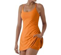 The Ultimate Tummy Control Backless Active Dress,Made for Movement & Easy Bathroom Breaks,Romper Dress with Shorts,Women Workout Exercise Dresses (Orange, L)