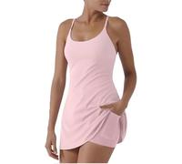 The Ultimate Tummy Control Backless Active Dress -Made for Movement & Easy Bathroom Breaks Shapewear,Romper Dress with Shorts,Women Workout Exercise Dresses (Pink, L)