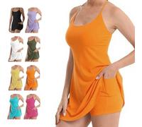 The Ultimate Tummy Control Backless Active Dress -Made for Movement & Easy Bathroom Breaks, Workout Dress with Shorts (Orange,XL)