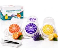 The ULTIMATE Urinal Cakes for Men Bathroom,12 Pack Urinal Screen Deodorizers, Up to 3000 Flushes, Orange Lavender Lemon, Splash-Free Design, Fits All COMMERCIAL URINALS, Gloves & Tongs included