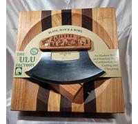 The Ulu Factory Large Alaska Ulu Bowl Set Wildlife Collage Etched Handle - 2 Piece Cutting Board Set - Multi-colored