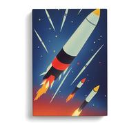 The Unbeatable Spaceship Rocket Blue, Brown, Red Canvas Print for Living Room Bedroom Home Office Décor, Wall Art Picture Ready to Hang, 30x20 Inch (76x50 cm)