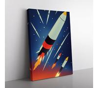 The Unbeatable Spaceship Rocket Blue, Brown, Red Canvas Wall Art Print Ready to Hang, Framed Picture for Living Room Bedroom Home Office Décor, 76x50 cm (30x20 Inch)