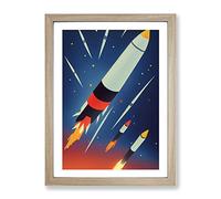 The Unbeatable Spaceship Rocket Framed Print for Living Room Bedroom Home Office Décor, Wall Art Picture Ready to Hang, Oak A2 Frame (64 x 46 cm)