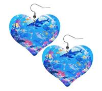 The Underwater World Stylish Leather Earrings â€“ Heart-Shaped Pvc Leather Dangle Earrings With 925 Silver-Plated Hooks, Fashionable Lightweight Jewelry For Women
