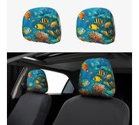 The Underwater World Tropical Fish Car Headrest Cover 2 PCS, Funny Auto Front Seat Head Rest Protector, Universal Car Headrest Protector Elastic, Personalized Seat Cover Headrest Trim for Most Cars