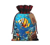 The Underwater World Tropical Fish Color Blocked Linen Drawstring Gift Bag, Reusable Gift Bag