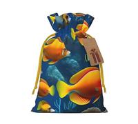 The Underwater World Tropical Fish Print Birthday Gifts Wrap Bag Unique Drawstring Gifts Bag Canvas Bags for Party Wedding Present,1 Piece S