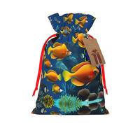 The Underwater World Tropical Fish Print Christmas Gift Bag, Drawstring Christmas Bags Reusable Gift Bags With Name Tags