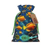 The Underwater World Tropical Fish Print Christmas Gift Bag, Drawstring Christmas Bags Reusable Gift Bags With Name Tags