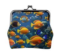 The Underwater World Tropical Fish Print Coin Purse,Cute Leather Kiss Lock Coin Wallet Portable Wallet for Office and Travel