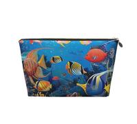 The Underwater World Tropical Fish Print Makeup Bag, Small Travel Cosmetic Bag Toiletry Bag Portable Makeup Pouch with Gold Zipper for Women Girls
