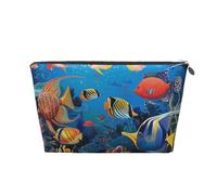 The Underwater World Tropical Fish Print Makeup Bag, Small Travel Cosmetic Bag Toiletry Bag Portable Makeup Pouch with Silver Zipper for Women Girls