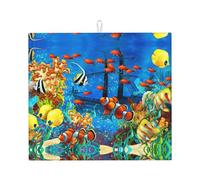 The Underwater World Tropical Fish Print Microfiber Dish Drying Mat,Absorbent Quick Dry Kitchen Counter Mat,Non Slip Foldable Drainer Pad