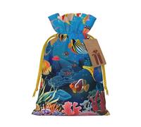 The Underwater World Tropical Fish Printed Christmas Drawstring Gift Bags-Xmas Wrapping Bags,Candy Bag,For Holiday Party Decorations,Wedding Party Supplies M Yellow Christmas Ribbon