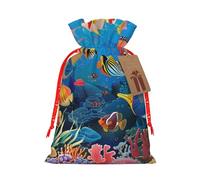 The Underwater World Tropical Fish Printed Christmas Drawstring Gift Bags-Xmas Wrapping Bags,Candy Bag,For Holiday Party Decorations,Wedding Party Supplies S Red Christmas Ribbon