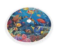 The Underwater World Tropical Fish Printed Christmas Tree Skirt 30 inch with Tassel Tree Base Cover for Xmas Tree Christmas Decorations