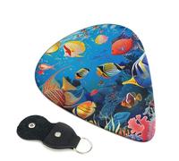The Underwater World Tropical Fish Printed Guitar Picks, 6 Pack with Leather Keychain Pick Holder - 0.46mm, 0.71mm, 0.96mm Assorted Thickness for Acoustic Ukulele, Electric Guitar