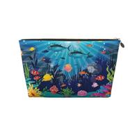 The Underwater World Tropical Fish Prints PVC Leather Travel Toiletry Bag with Gold Zippers, Waterproof Cosmetic Organiser for Makeup, Toiletries & Essentials