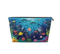 The Underwater World Tropical Fish Prints PVC Leather Travel Toiletry Bag with Silver Zippers, Waterproof Cosmetic Organiser for Makeup, Toiletries & Essentials