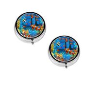 (The Underwater World Tropical Fish) Round Pill Box with 3 Compartment Small Pill Organizer Portable Pill Case Vitamin Containers, Travel Essentials 4.6x4.6x1.8 cm