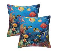 The Underwater World Tropical Fish Throw Pillow Cases 2 Pack Square Pillowcases Soft Pillow Protectors for Couch Livingroom Sofa Bed Office Car,30x30 CM