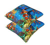 The Underwater World Tropical Fish Throw Pillow Cases 2 Pack Square Pillowcases Super Soft Pillow Protectors With Zipper For Couch Livingroom Sofa Bed Office Car,30x30 Cm