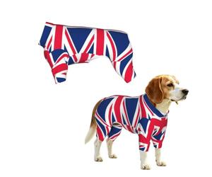 The Union Jack Pet One-Piece T-Shirt, Black Full Printed 95% Polyester 5% Spandex Dog Shedding Proof Pullover Onesie, Breathable Stretchy Pet Shirt For Indoor Outdoor Walking Party Holiday
