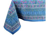 THE Unltd India 100% Cotton Tablecloth Cover - Sky Blue Indian Hand Block Printed - 4-Seater 59x59 Inch - Washable Reusable Square Dining Cloth for Home, Restaurant, Hotel, Event & Everyday Use