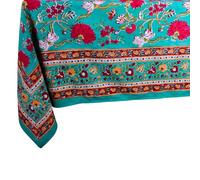 THE Unltd India Azure Tide Green 100% Cotton Rectangle Tablecloth, Block Print Summer Floral Dining Table Cloth, 60 x 90 Inches, 8 Seater for Dining & Events - Housewarming Gift for New Home