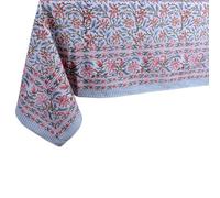 THE Unltd India Blue and Pink 100% Cotton Rectangle Square Tablecloth, Block Print Floral Table Cloth for Dining Table, Parties, Wedding, Outdoors I Grand Buffet Decor 60 X 90 Inches 8 Seater
