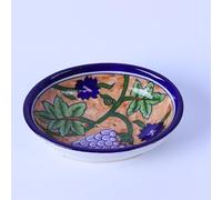 THE Unltd India Blue Pottery Ceramic Soap Dish - Hand-Painted Bathroom Accessory with Drain Holes, Artisan Crafted, Traditional Indian Floral Design (Beige)