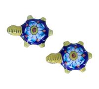 THE Unltd India Blue Pottery Paperweight Set - Hand-Painted Tortoise Figurines in Ceramic, Decorative Desk Accessories, Traditional Art for Office, Study or Gift (Dark Blue)