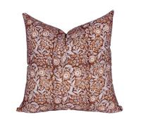 THE Unltd India Brown Floral Cushion Cover | 50x50 cm Square Throw Pillow Cover | Hand Block Print Design | Neutral Farmhouse Decor for Sofa & Living Room - 1 piece