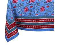THE Unltd India Cerulean Blue Square Tablecloth 150 x150 CM - 100% Cotton Block Print Floral Table Cloth for Dining Table, 4 Seater, Boho Farmhouse Decor, Weddings, Parties, Outdoor Home Style