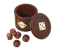 THE Unltd India Dice Box, Handmade Wooden Dice with Vintage Storage Box, Cylindrical Decorative Brass Inlay Collectible Birthday Housewarming Gift Ideas Men Women Teens (Brown)