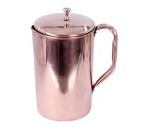 THE Unltd India Handmade Pure Copper Jug with Lid & Tumblers - 1.5 Litre Pitcher for Drinking Water, Ayurveda Health Benefits, Strong Riveted Handle - Traditional Copper Water Set